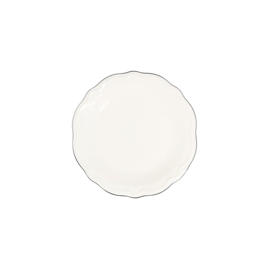 Service de table 53 pièces en porcelaine blanche, accents argentés
