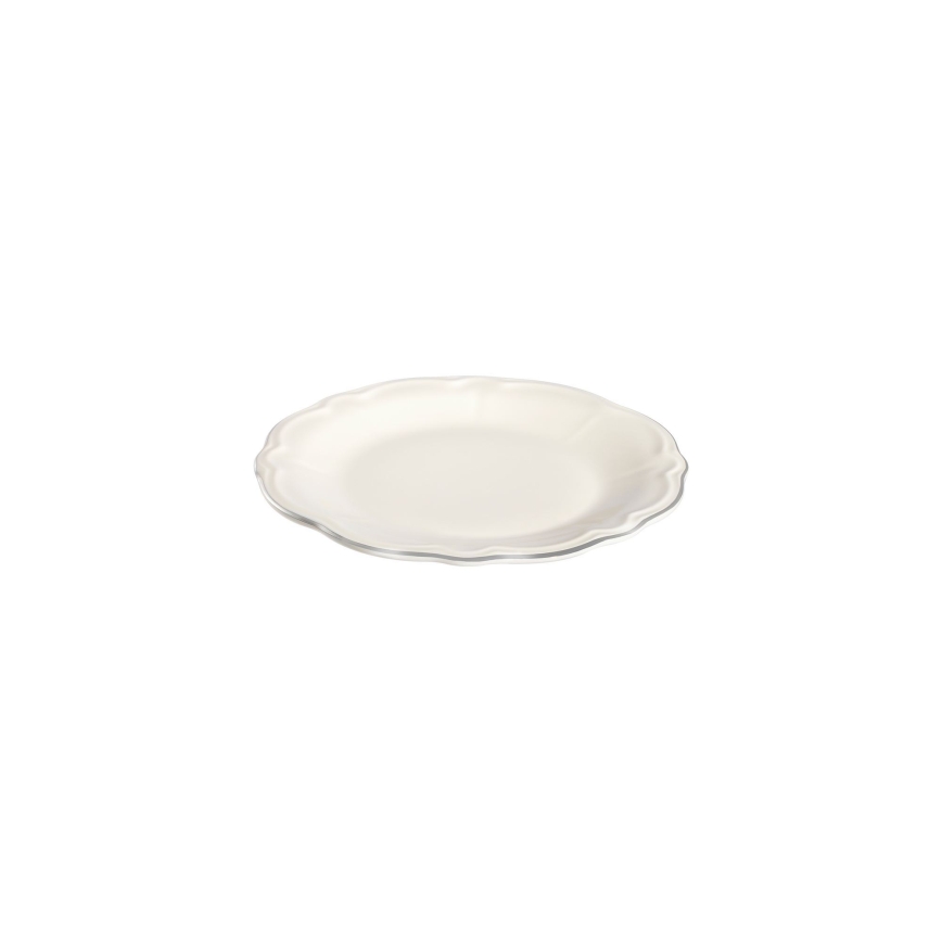 Service de table 53 pièces en porcelaine blanche, accents argentés