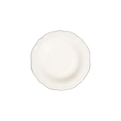 Service de table 53 pièces en porcelaine blanche, accents argentés