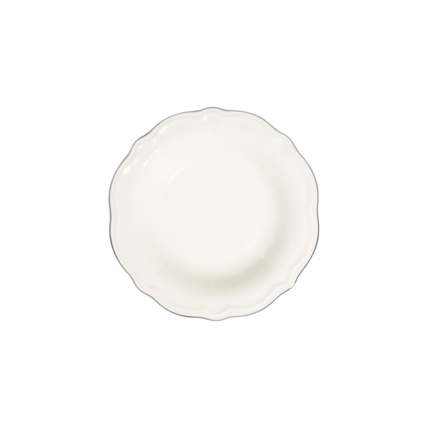 Service de table 53 pièces en porcelaine blanche, accents argentés