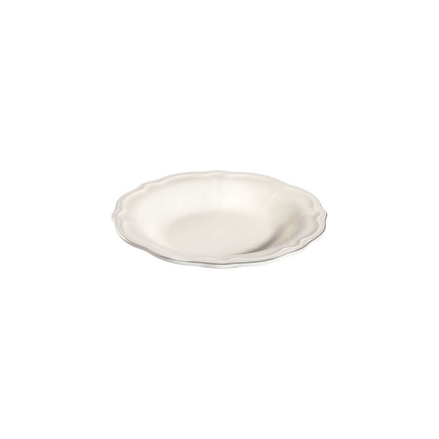 Service de table 53 pièces en porcelaine blanche, accents argentés