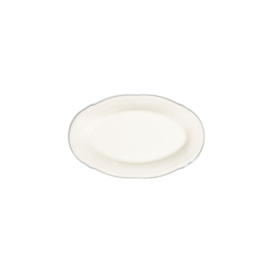 Service de table 53 pièces en porcelaine blanche, accents argentés
