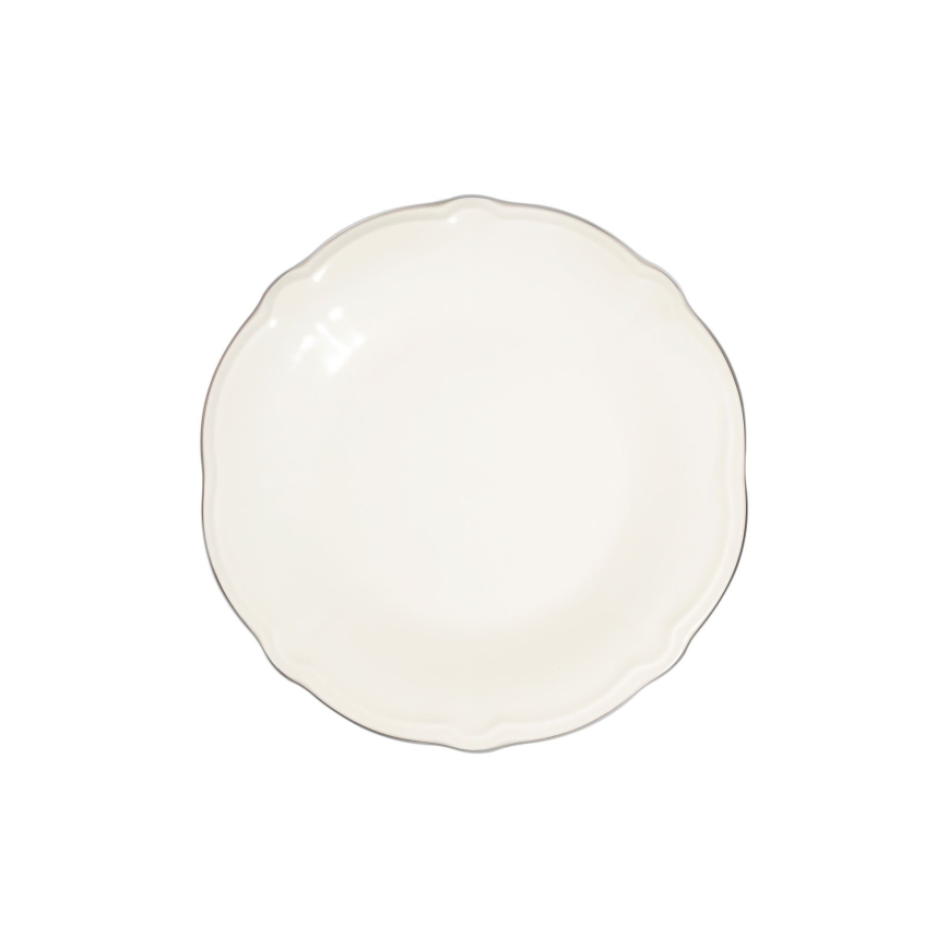 Service de table 53 pièces en porcelaine blanche, accents argentés