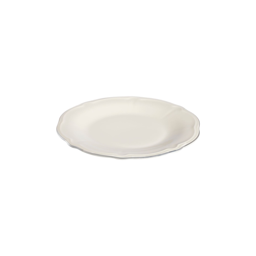 Service de table 53 pièces en porcelaine blanche, accents argentés