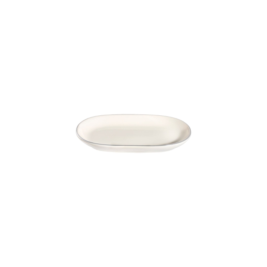 Service de table 53 pièces en porcelaine, finition crème et argentée