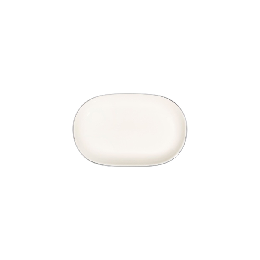 Service de table 53 pièces en porcelaine, finition crème et argentée