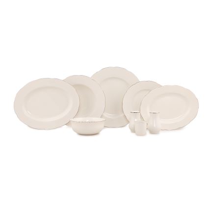 Service de table 54 pièces en porcelaine, disponible en blanc, cuivre ou ivoire