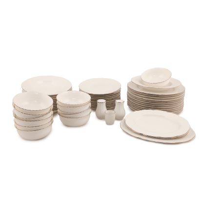 Service de table 54 pièces en porcelaine, disponible en blanc, cuivre ou ivoire