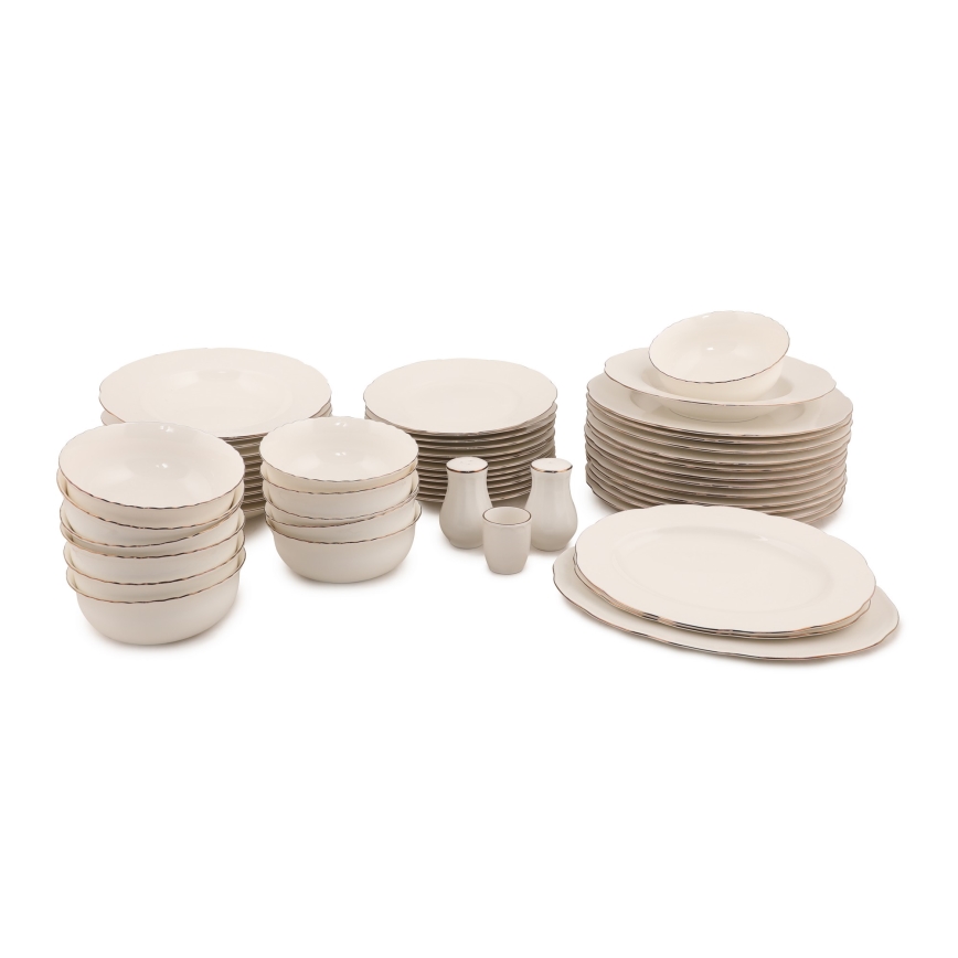 Service de table 54 pièces en porcelaine, disponible en blanc, cuivre ou ivoire