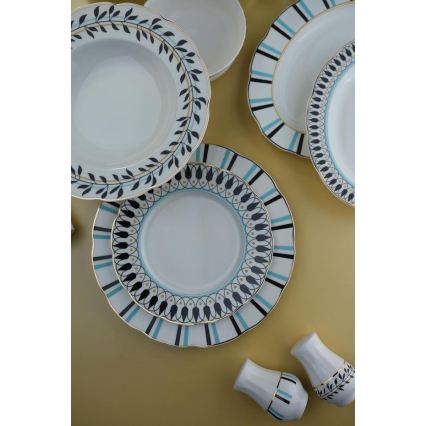 Service de table 62 pièces, porcelaine, blanc/bleu/noir