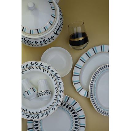 Service de table 62 pièces, porcelaine, blanc/bleu/noir