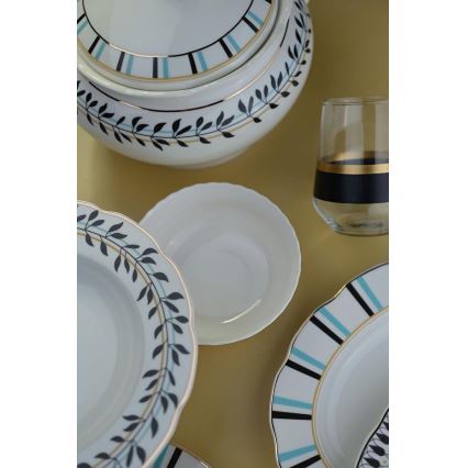 Service de table 62 pièces, porcelaine, blanc/bleu/noir