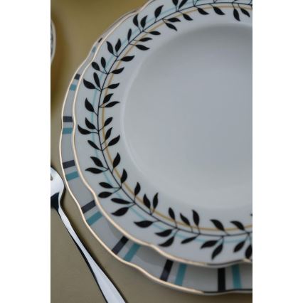 Service de table 62 pièces, porcelaine, blanc/bleu/noir