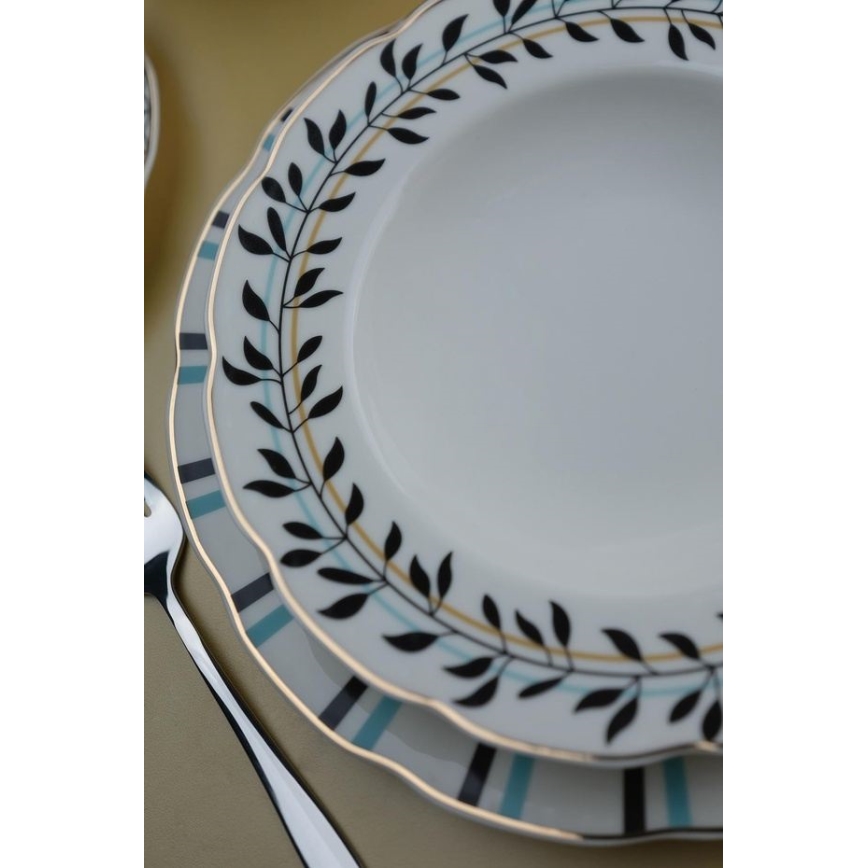 Service de table 62 pièces, porcelaine, blanc/bleu/noir