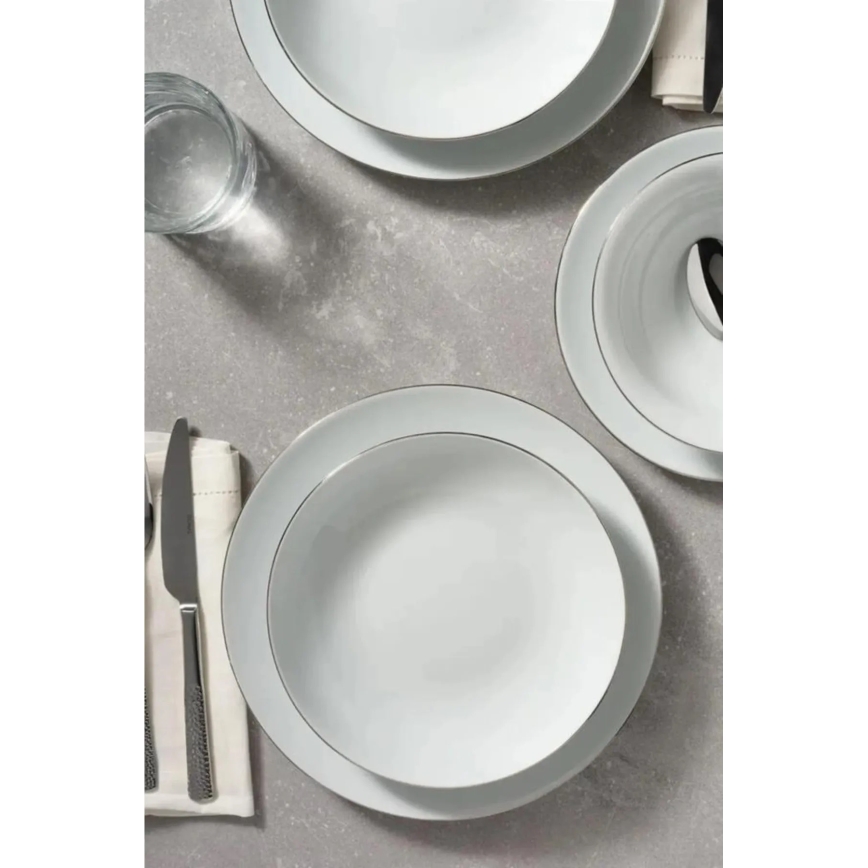 Service de table 8 pièces, blanc/argent, en porcelaine
