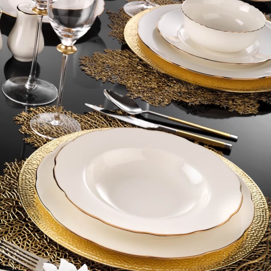 Service de table 83 pièces blanc/cuivré/porcelaine