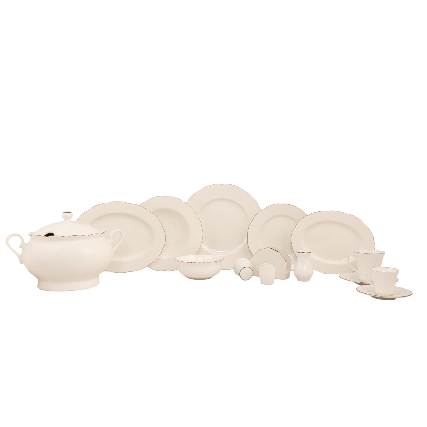 Service de table 83 pièces blanc/cuivré/porcelaine