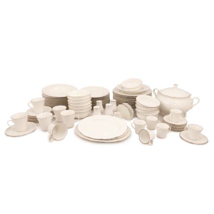 Service de table 83 pièces blanc/cuivré/porcelaine