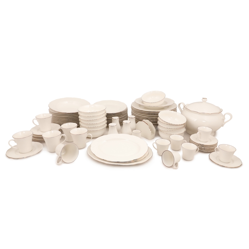 Service de table 83 pièces blanc/cuivré/porcelaine