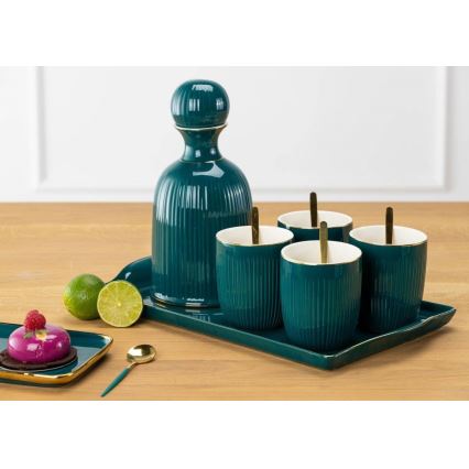 Service de tasses en céramique avec carafe et plateau KENDI vert