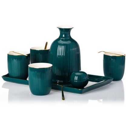 Service de tasses en céramique avec carafe et plateau KENDI vert