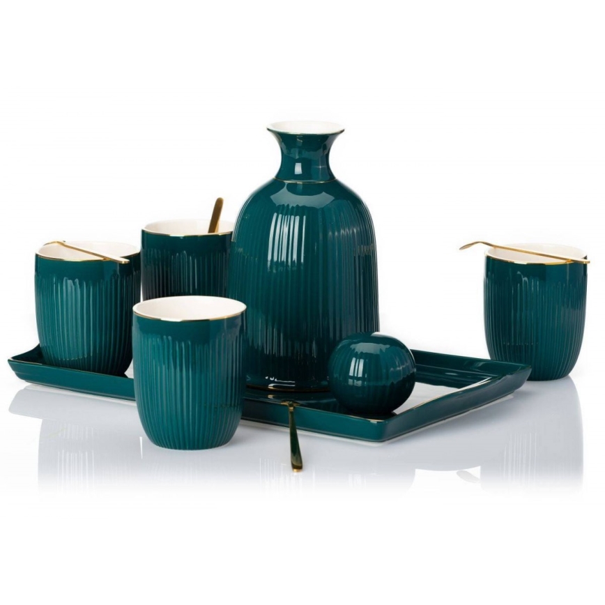Service de tasses en céramique avec carafe et plateau KENDI vert