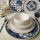 Service de vaisselle 24 pièces, blanc/bleu, en céramique