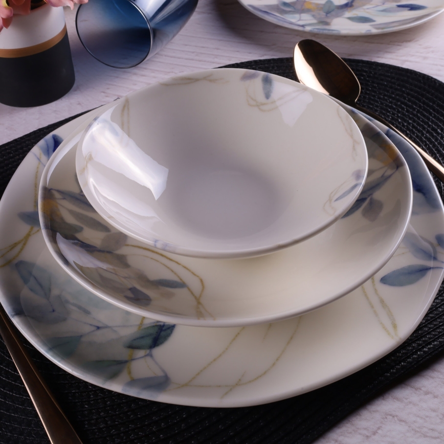 Service de vaisselle 24 pièces blanc/bleu/porcelaine