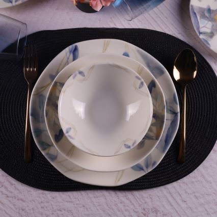 Service de vaisselle 24 pièces blanc/bleu/porcelaine