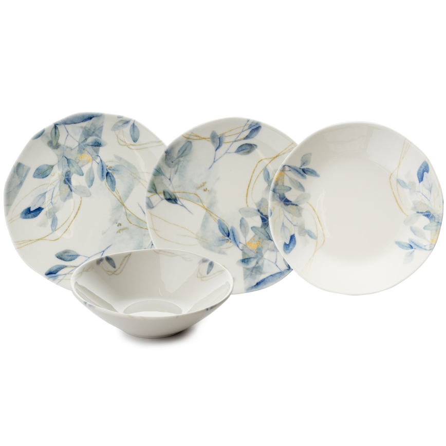 Service de vaisselle 24 pièces blanc/bleu/porcelaine
