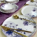 Service de vaisselle 24 pièces en céramique, blanc et violet