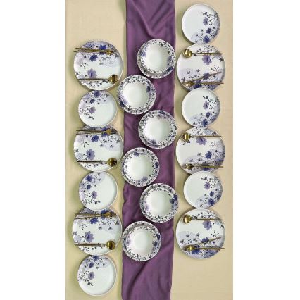 Service de vaisselle 24 pièces en céramique, blanc et violet