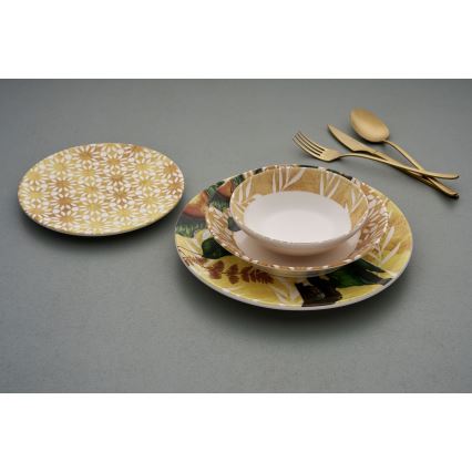 Service de vaisselle 24 pièces jaune/verte/blanche/céramique