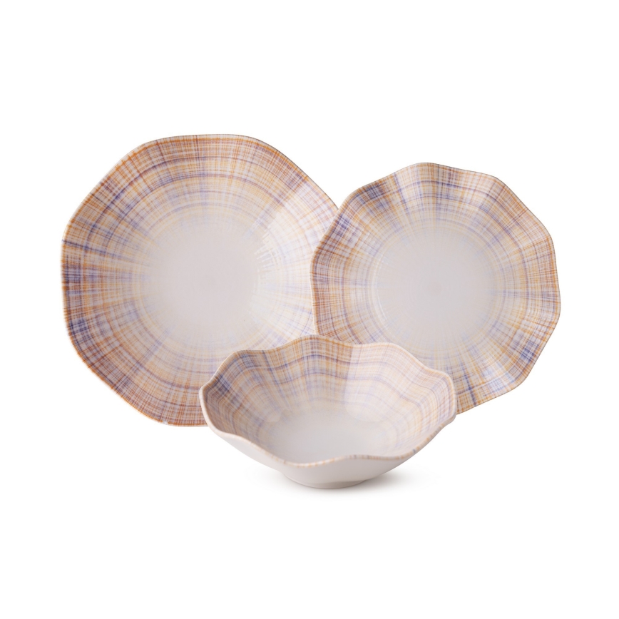 Service de vaisselle 24 pièces orange/bleu/porcelaine