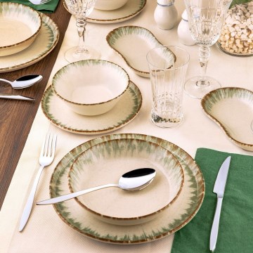 Service de vaisselle 27 pièces en porcelaine, beige/marron