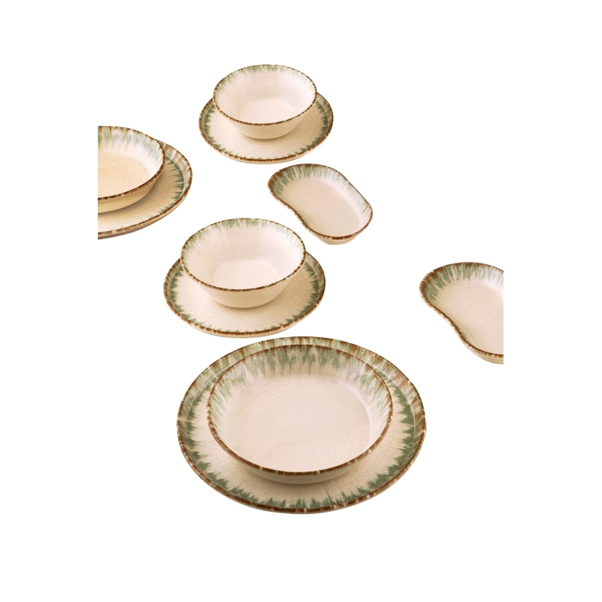 Service de vaisselle 27 pièces en porcelaine, beige/marron
