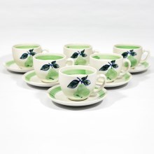 Service x6 tasse en céramique avec sous-tasse blanc vert