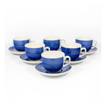 Service x6 tasse en céramique avec sous-tasse bleu jaune