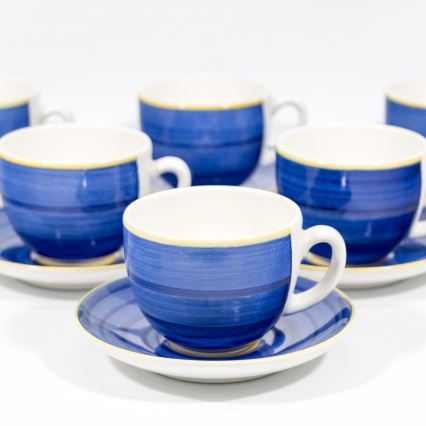 Service x6 tasse en céramique avec sous-tasse bleu jaune