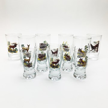 Service x6 verre plus grand et x6 verre à shot plus petit transparent avec motif d'animaux