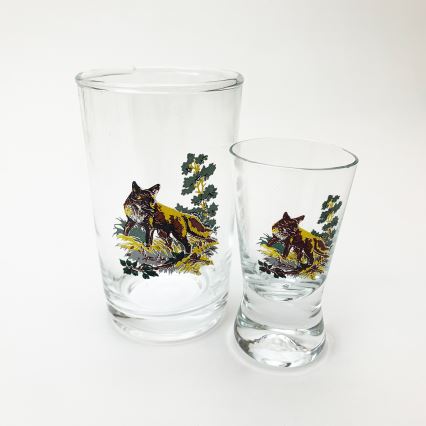 Service x6 verre plus grand et x6 verre à shot plus petit transparent avec motif d'animaux