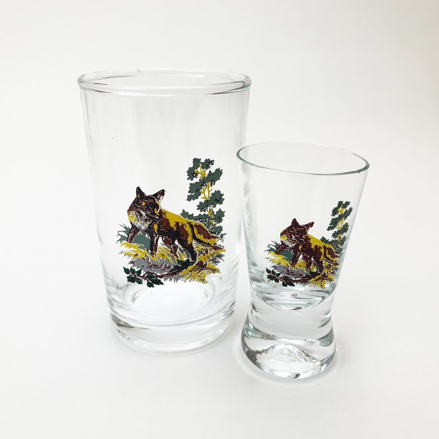 Service x6 verre plus grand et x6 verre à shot plus petit transparent avec motif d'animaux