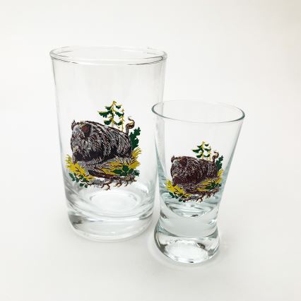Service x6 verre plus grand et x6 verre à shot plus petit transparent avec motif d'animaux