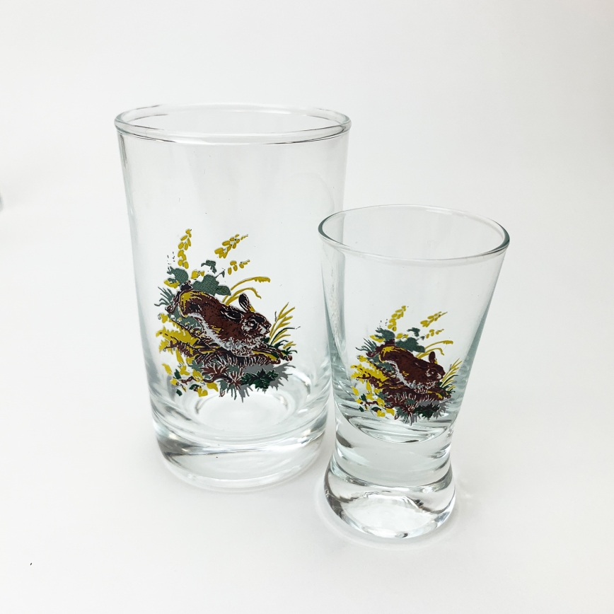 Service x6 verre plus grand et x6 verre à shot plus petit transparent avec motif d'animaux