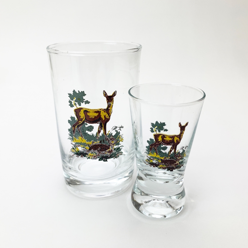 Service x6 verre plus grand et x6 verre à shot plus petit transparent avec motif d'animaux