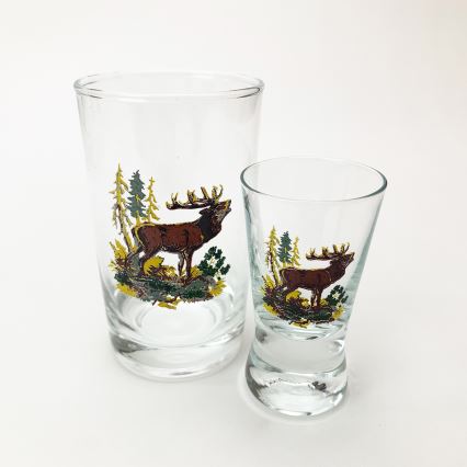 Service x6 verre plus grand et x6 verre à shot plus petit transparent avec motif d'animaux