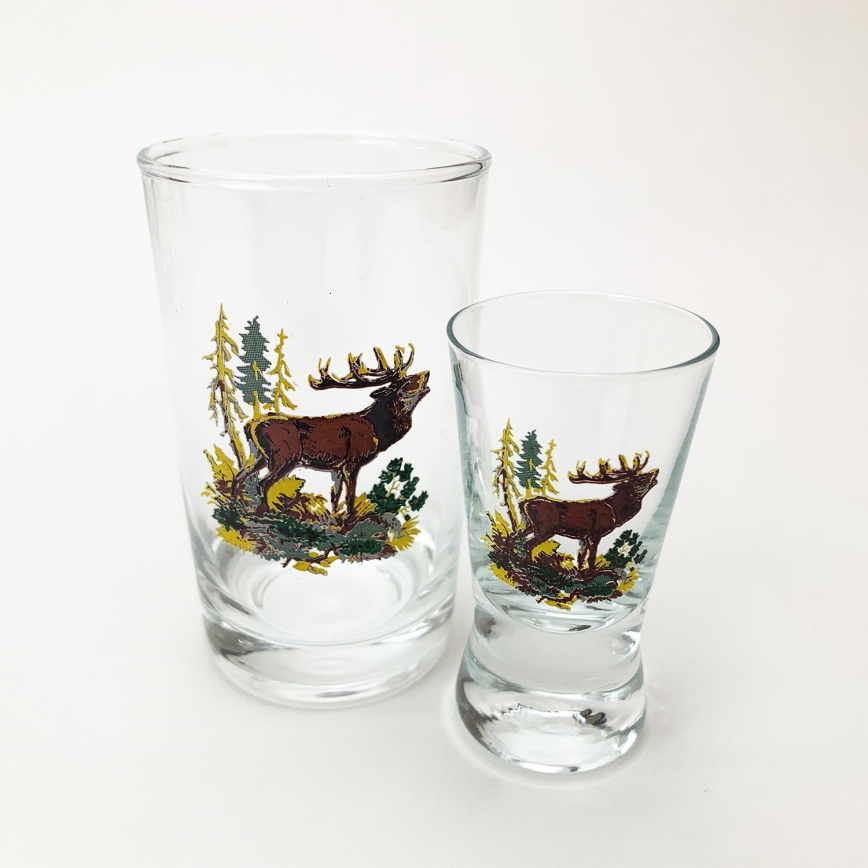Service x6 verre plus grand et x6 verre à shot plus petit transparent avec motif d'animaux