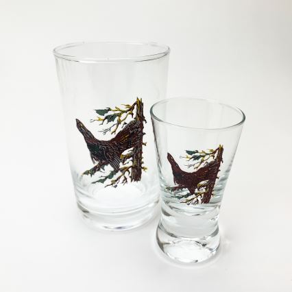 Service x6 verre plus grand et x6 verre à shot plus petit transparent avec motif d'animaux
