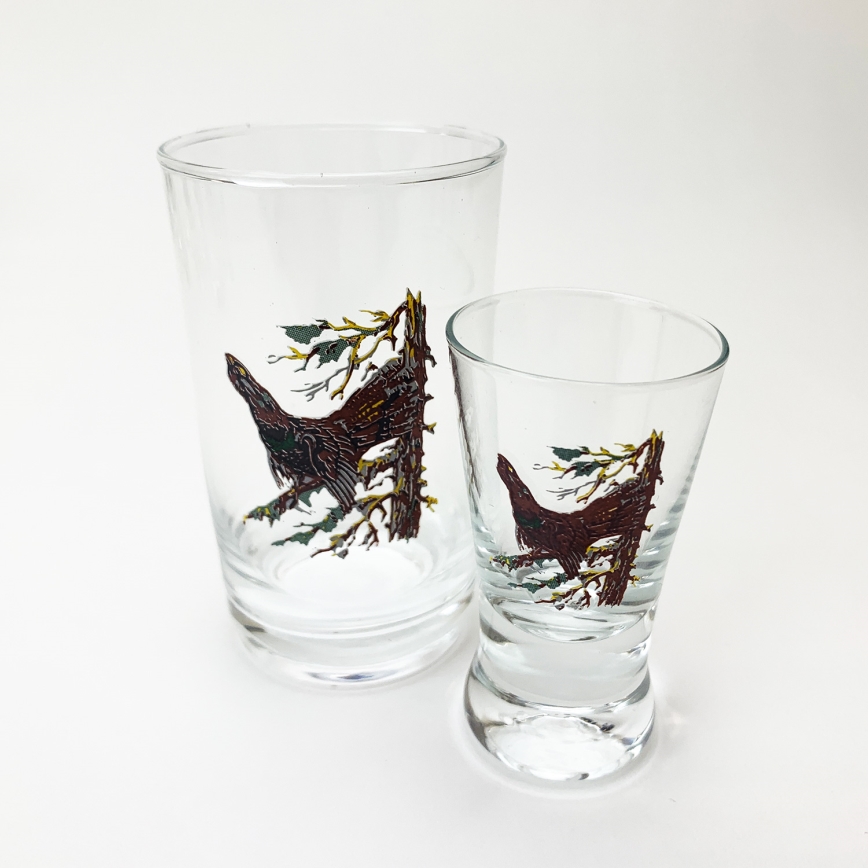 Service x6 verre plus grand et x6 verre à shot plus petit transparent avec motif d'animaux