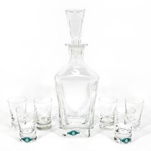 Set 1x bouteille en verre, 1x bouchon en verre et 6x verre à shot transparent